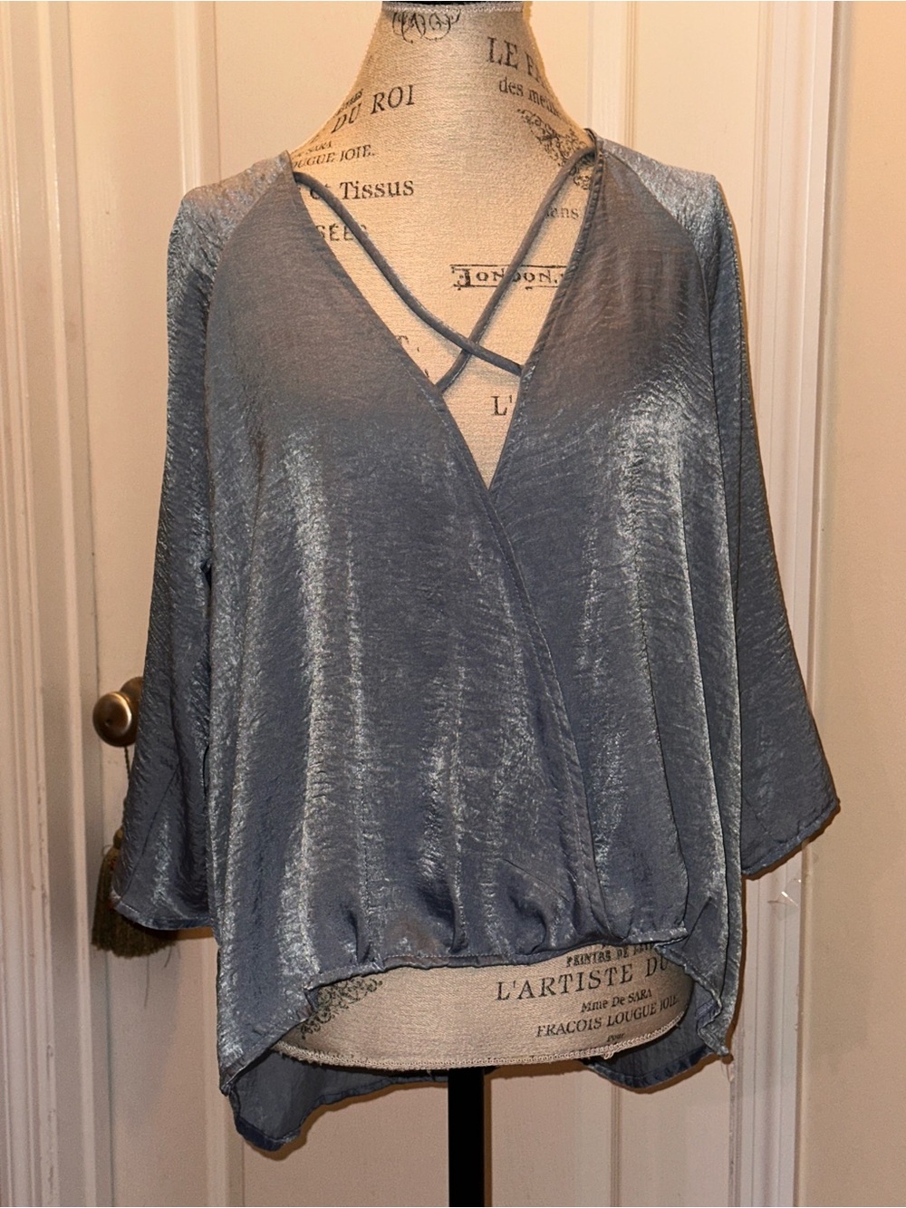 Faithfull the Brand Shimmery Slate Blue Wrap Tunic with Crisscross Straps